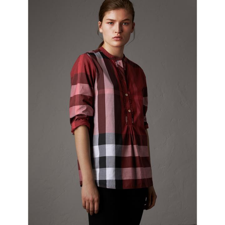 Burberry Burberry Check Grandad Collar Shirt, Size: 04, Red