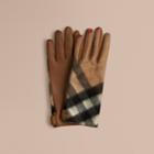 Burberry Burberry Leather And Check Cashmere Gloves, Size: 6.5, Brown
