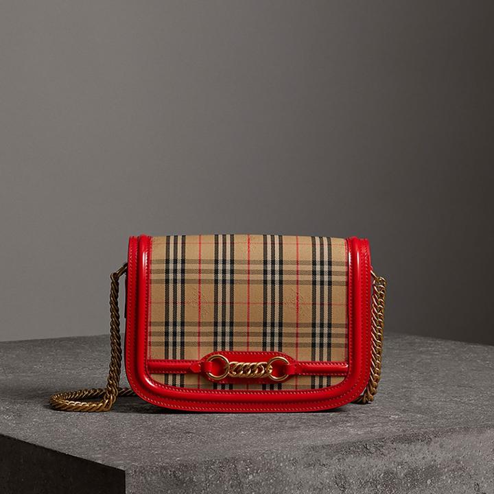 Burberry Burberry The 1983 Check Link Bag With Patent Trim, Red