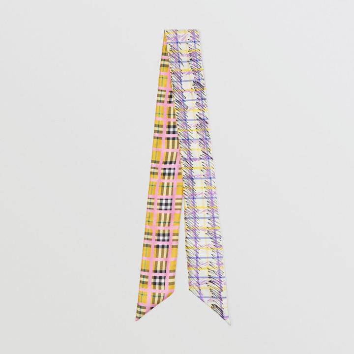 Burberry Burberry Scribble Check Silk Skinny Scarf, Yellow