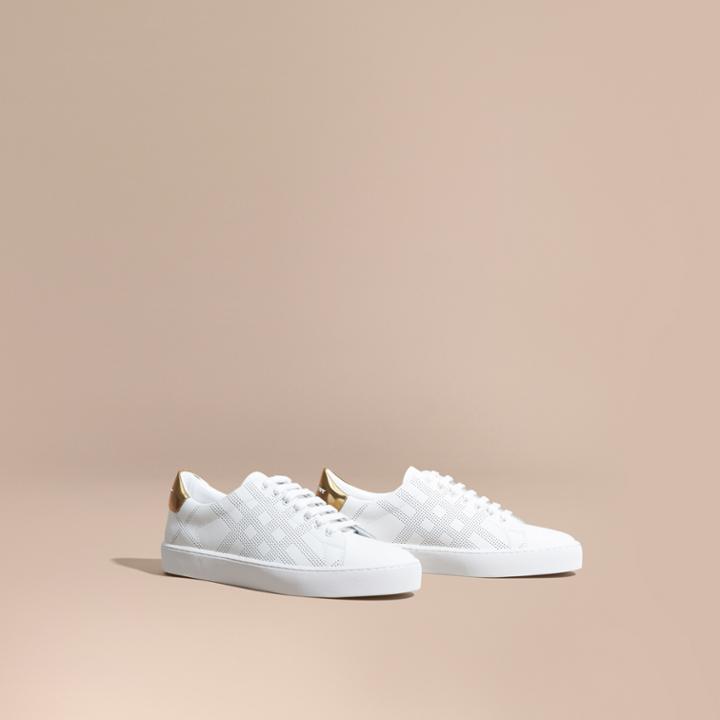 Burberry Burberry Perforated Check Leather Trainers, Size: 39, White