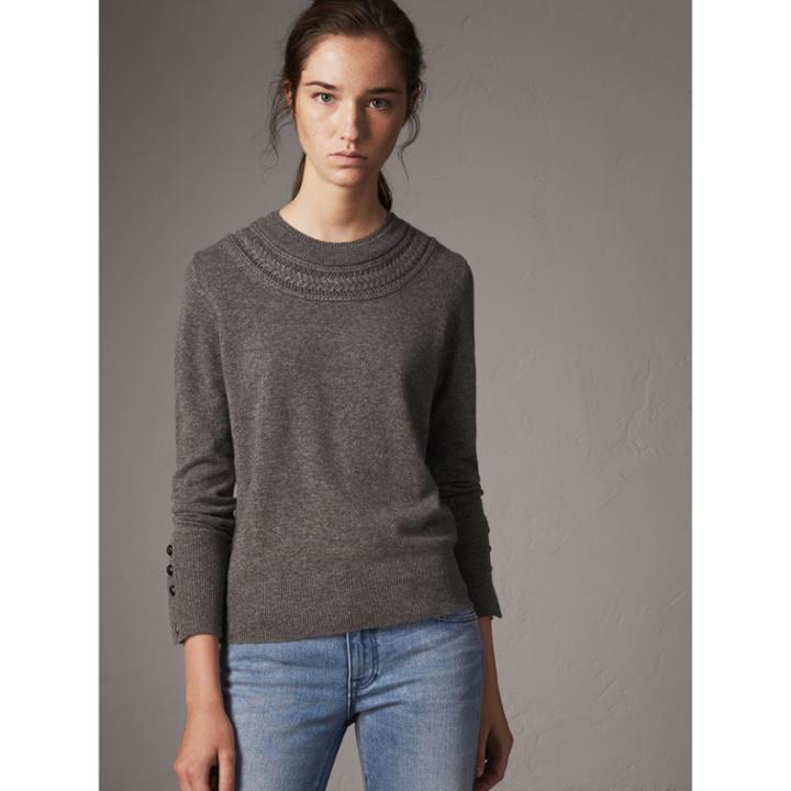 Burberry Burberry Cable Knit Yoke Cashmere Sweater, Grey