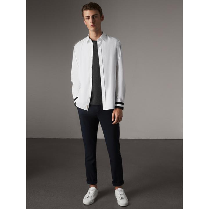 Burberry Burberry Striped Cuff Stretch Cotton Shirt, Size: Xl, White