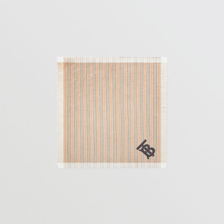 Burberry Burberry Monogram Icon Stripe Wool Silk Large Square Scarf, Beige