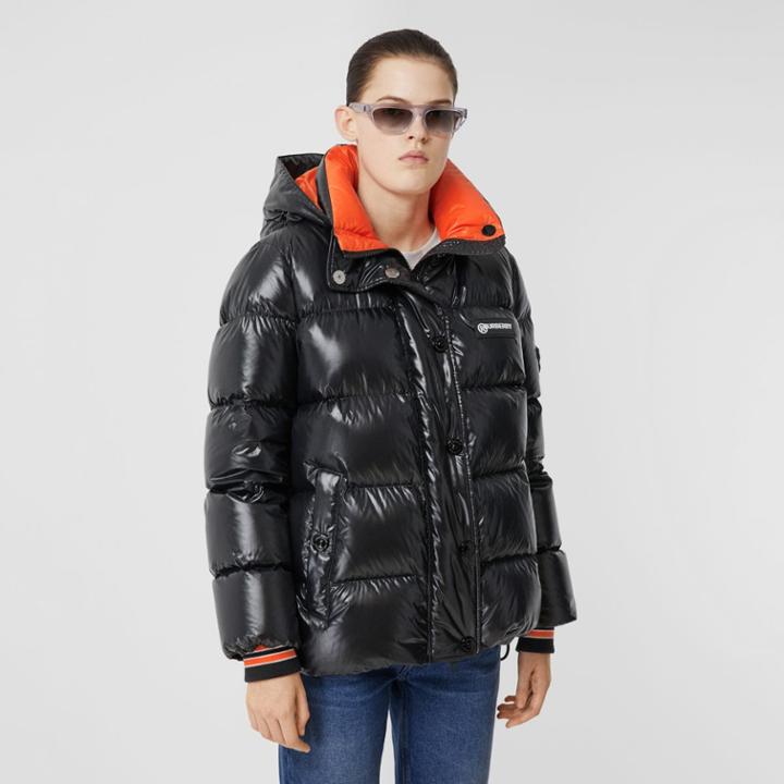 Burberry Burberry Detachable Hood Logo Graphic Puffer Jacket, Size: M, Black