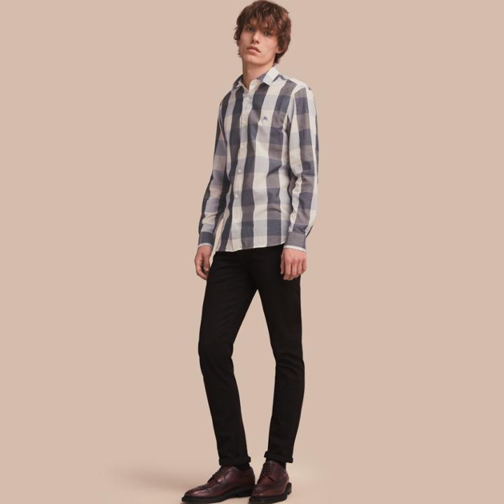 Burberry Burberry Oversize Gingham Cotton Linen Shirt, Blue