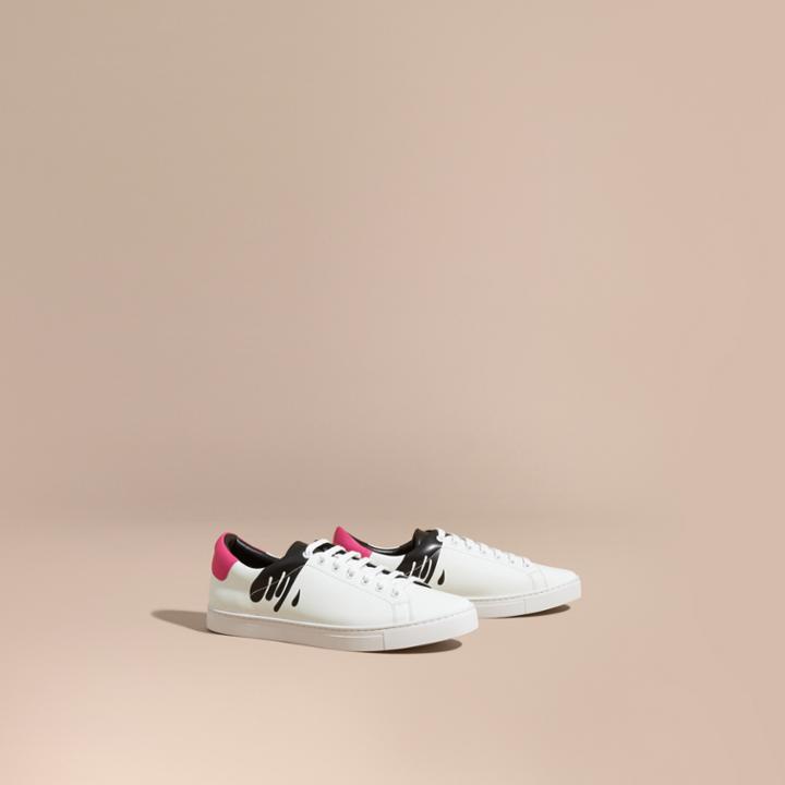 Burberry Burberry Splash Motif Leather Trainers, Size: 43, White