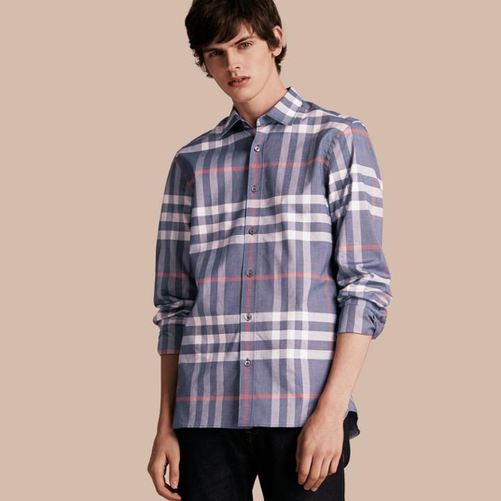 Burberry Burberry Check Cotton Oxford Shirt, Size: M, Blue