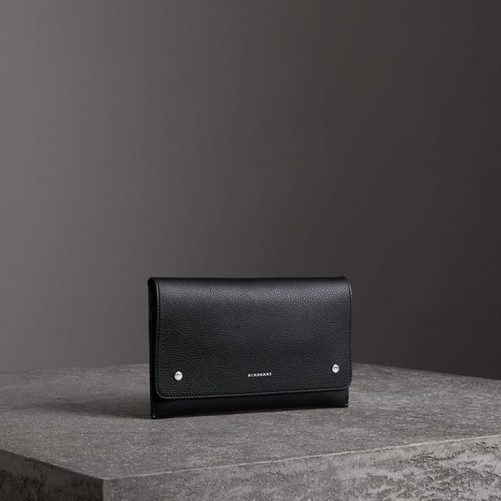 Burberry Burberry Two-tone Leather Wristlet Clutch, Black