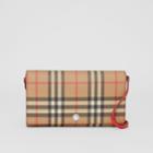 Burberry Burberry Vintage Check E-canvas Wallet With Detachable Strap, Red