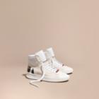 Burberry Burberry Check Detail Leather High-top Trainers, Size: 39, White