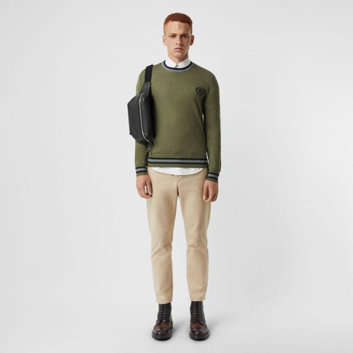 Burberry Burberry Embroidered Crest Cotton Silk Sweater, Green
