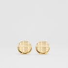Burberry Burberry Gold-plated Check-engraved Round Cufflinks, Yellow