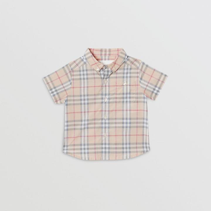 Burberry Burberry Childrens Button-down Collar Short-sleeve Check Cotton Shirt, Size: 12m, Beige