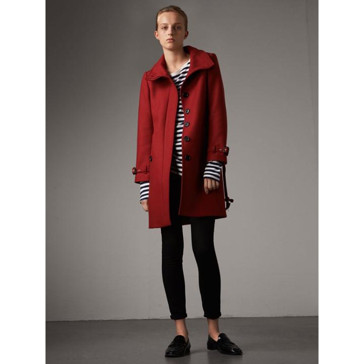 Burberry Burberry Technical Wool Cashmere Funnel Neck Coat, Size: 12, Red
