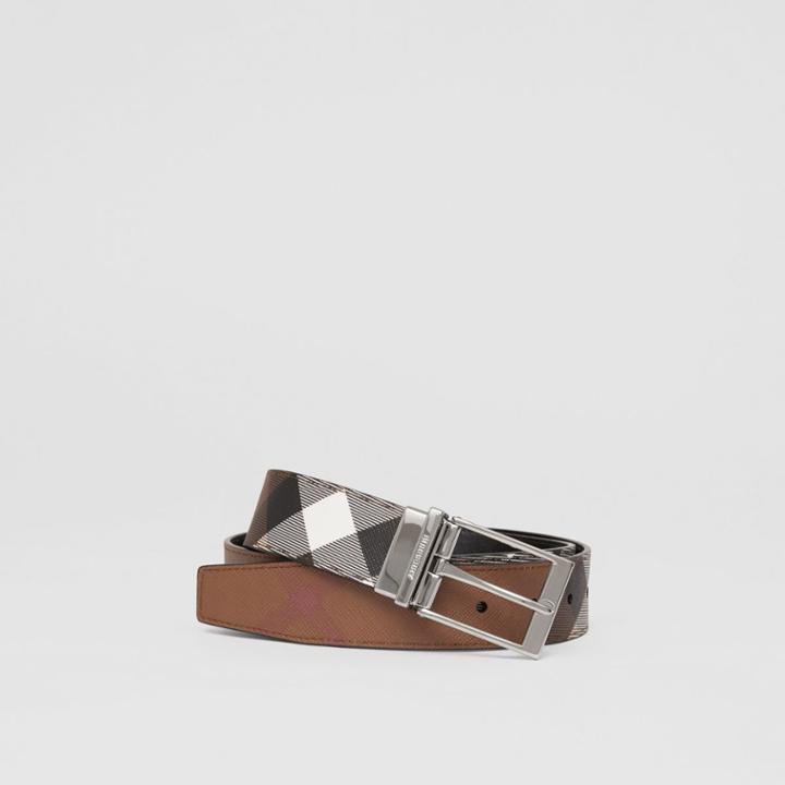 Burberry Burberry Reversible Check E-canvas And Leather Belt, Size: 85, Brown