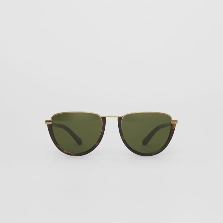 Burberry Burberry Half Moon Pilot Round Frame Sunglasses, Green