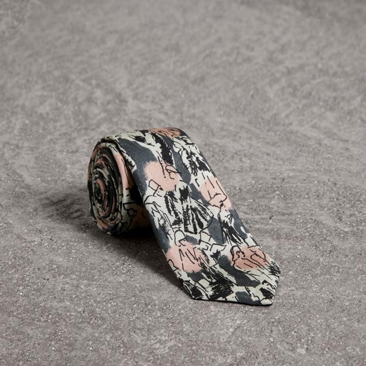 Burberry Burberry Slim Cut Figurative Print Linen Silk Tie