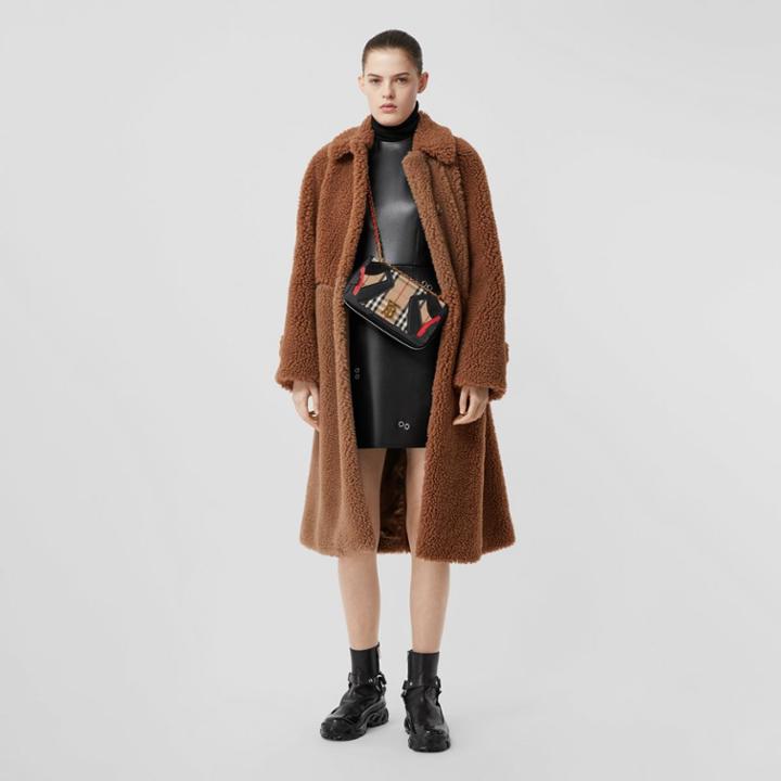 Burberry Burberry Faux Shearling And Camel Hair Blend Coat, Size: 04, Brown