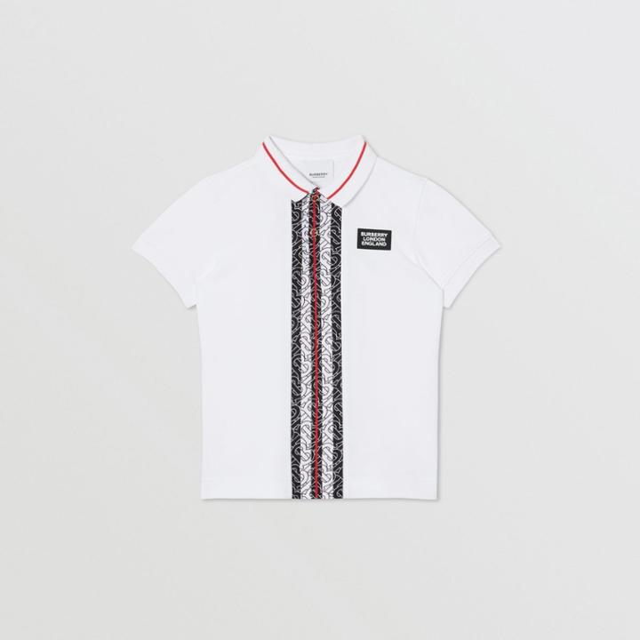 Burberry Burberry Childrens Monogram Stripe Cotton Piqu Polo Shirt, Size: 14y, White