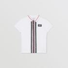Burberry Burberry Childrens Monogram Stripe Cotton Piqu Polo Shirt, Size: 14y, White