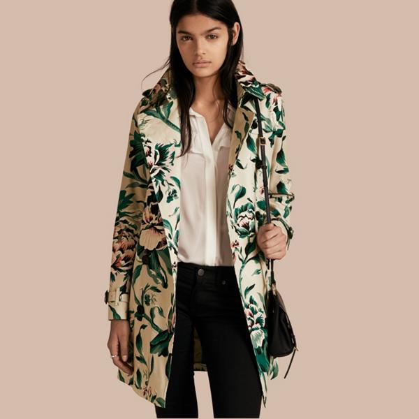 Burberry Peony Rose Print Cotton Trench Coat