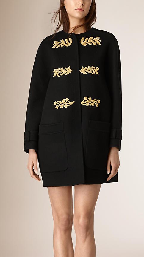 Burberry Prorsum Goldwork Appliqu Collarless Cashmere Coat