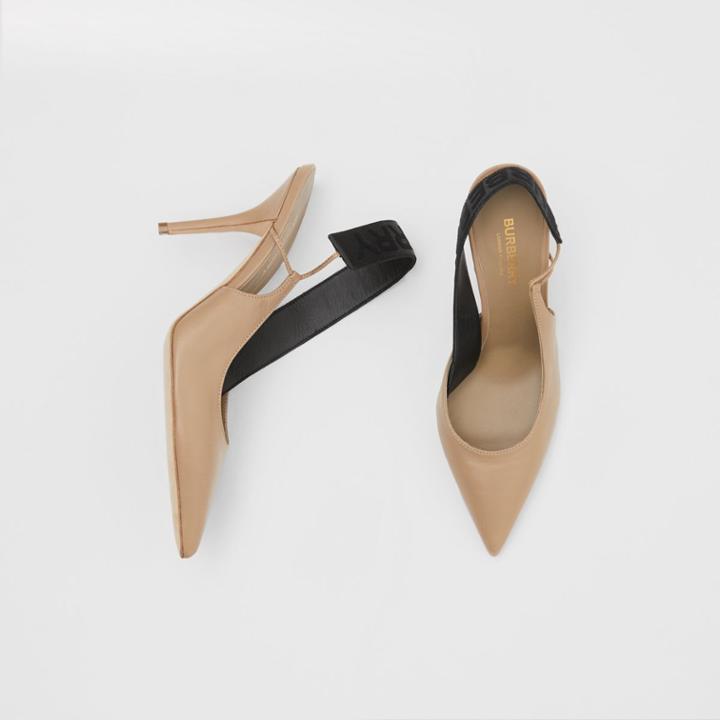 Burberry Burberry Logo Detail Lambskin Slingback Pumps, Size: 39.5, Beige
