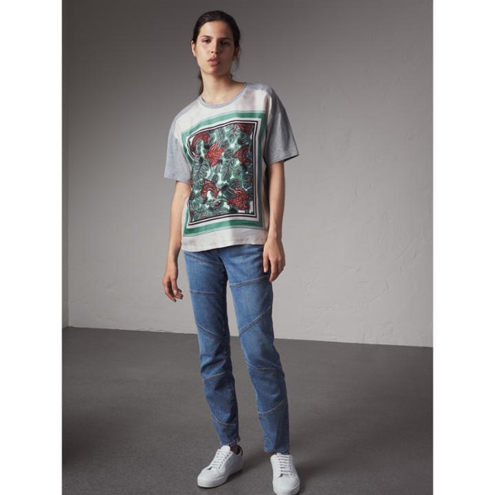 Burberry Burberry Beasts Print Silk Panel Cotton T-shirt, Grey