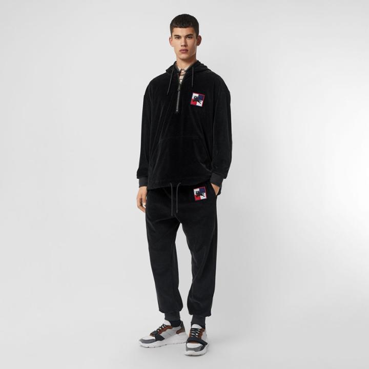 Burberry Burberry Embroidered Chequer Ekd Velour Hoodie, Grey