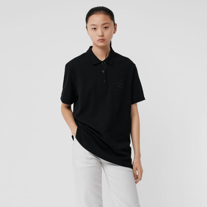 Burberry Burberry Check Placket Cotton Piqu Polo Shirt, Size: Xxl, Black