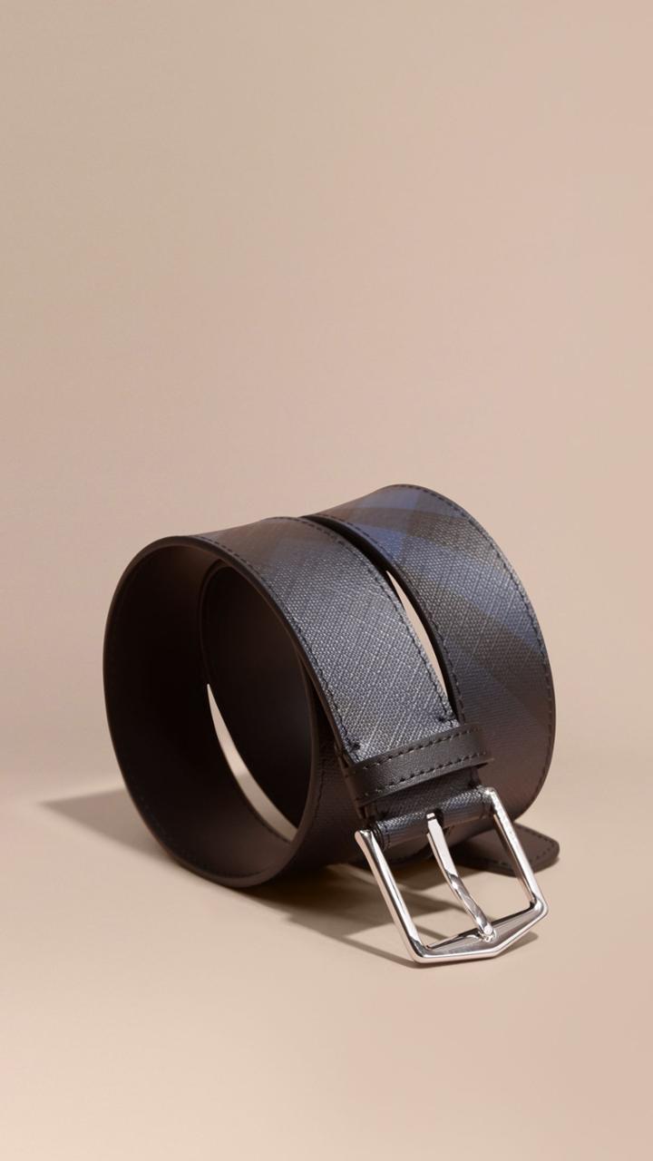 Burberry Burberry Leather Trim London Check Belt, Size: 100, Blue