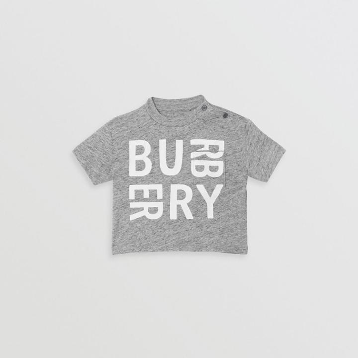Burberry Burberry Childrens Logo Print Cotton Blend Jersey T-shirt, Size: 12m, Grey