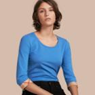 Burberry Burberry Three-quarter Sleeved Stretch Cotton T-shirt With Check Trim, Size: Xxs, Blue