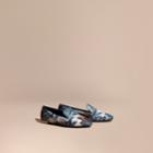 Burberry Burberry Castle Print Silk Cotton Loafers, Size: 41, Blue