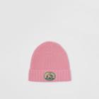 Burberry Burberry Embroidered Crest Rib Knit Wool Cashmere Beanie, Pink