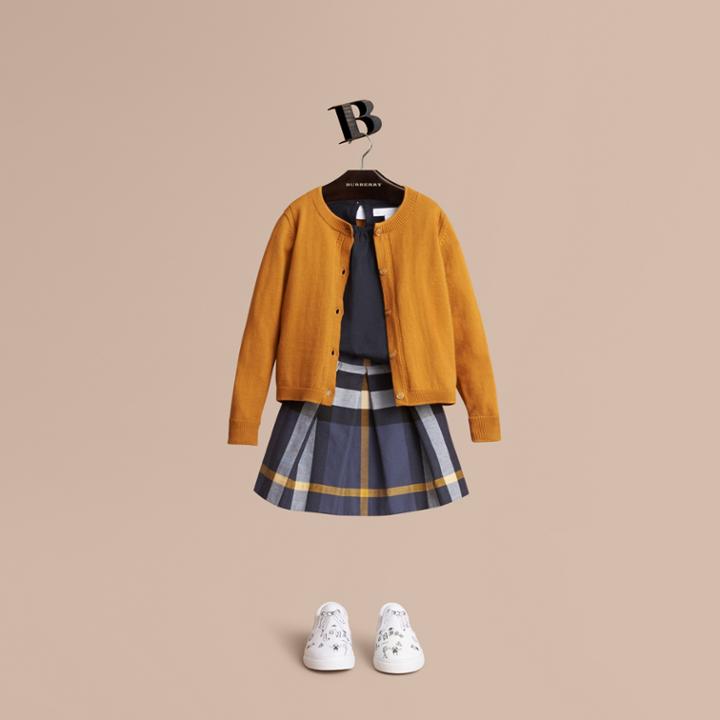 Burberry Burberry Check Cuff Cotton Knit Cardigan, Size: 6y, Yellow