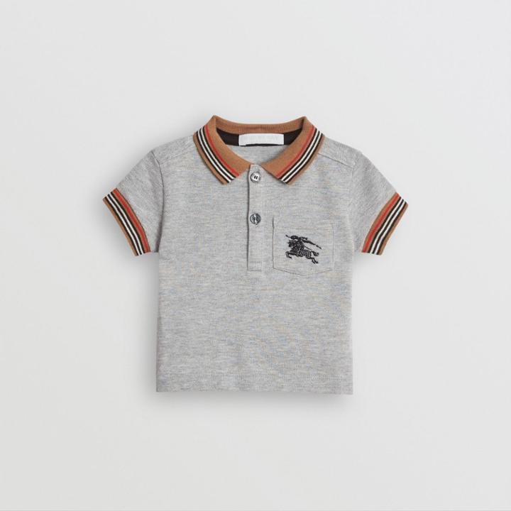 Burberry Burberry Childrens Icon Stripe Detail Cotton Polo Shirt, Size: 6m, Grey