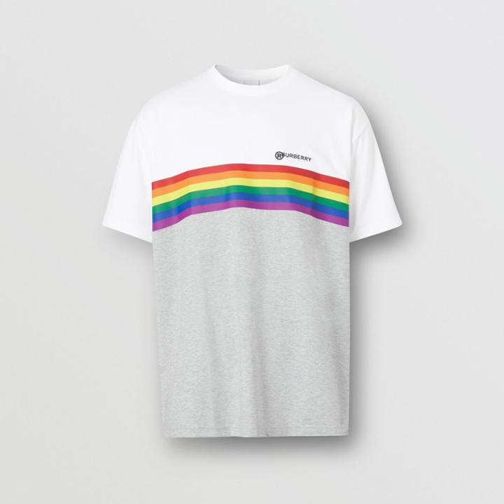 Burberry Burberry Rainbow Stripe Print Cotton T-shirt - Unisex, White