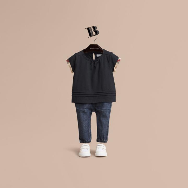 Burberry Burberry Pleat And Check Detail Cotton T-shirt, Size: 9m, Blue