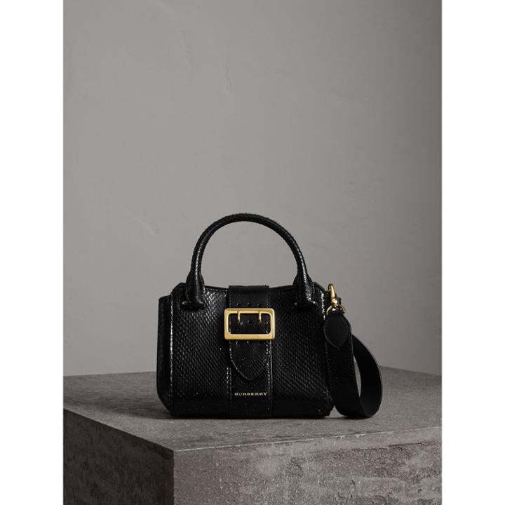 Burberry Burberry The Small Buckle Tote In Python, Black