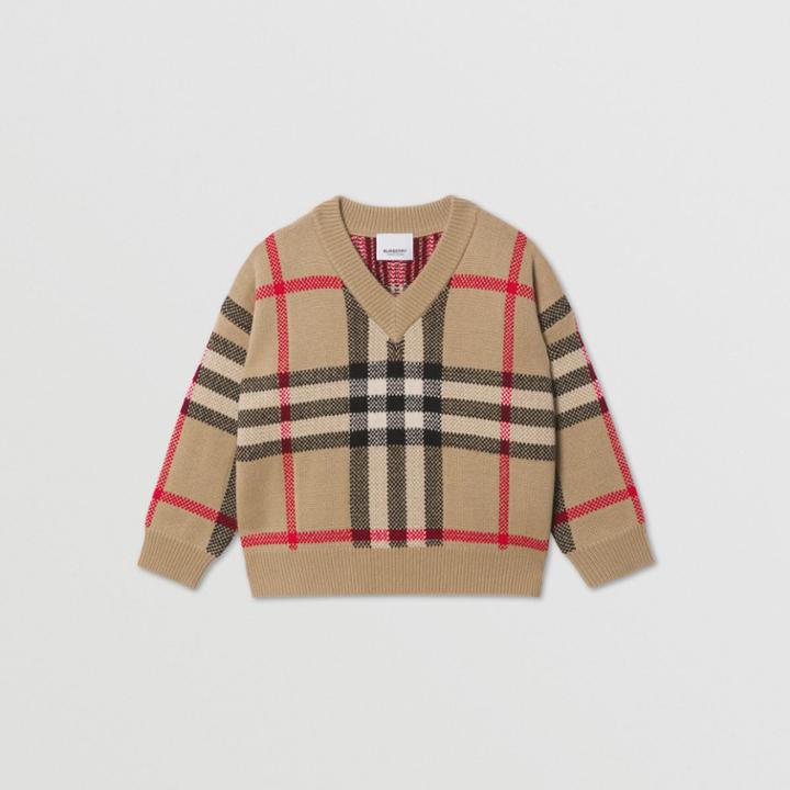 Burberry Burberry Childrens Check Intarsia Wool Cashmere Sweater, Size: 3y