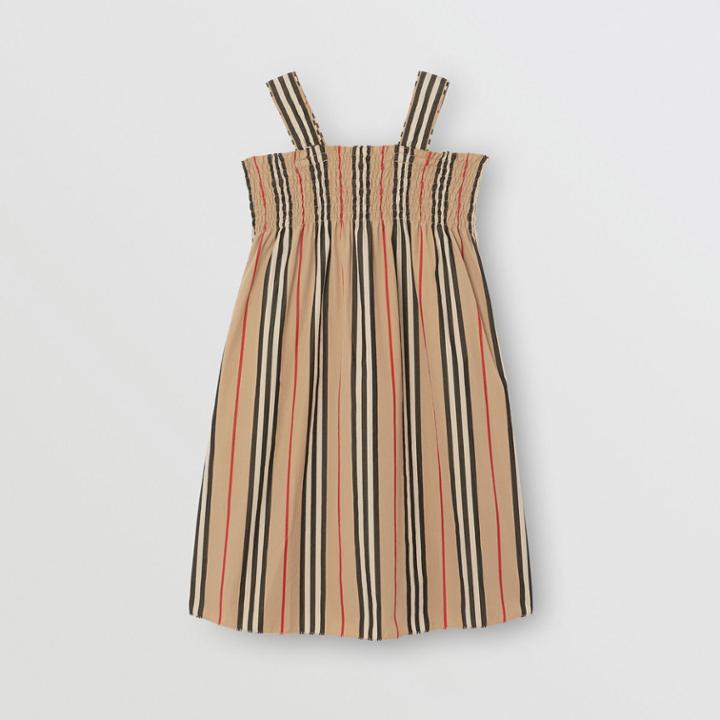 Burberry Burberry Childrens Smocked Icon Stripe Cotton Dress, Size: 3y, Archive Beige