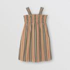 Burberry Burberry Childrens Smocked Icon Stripe Cotton Dress, Size: 3y, Archive Beige