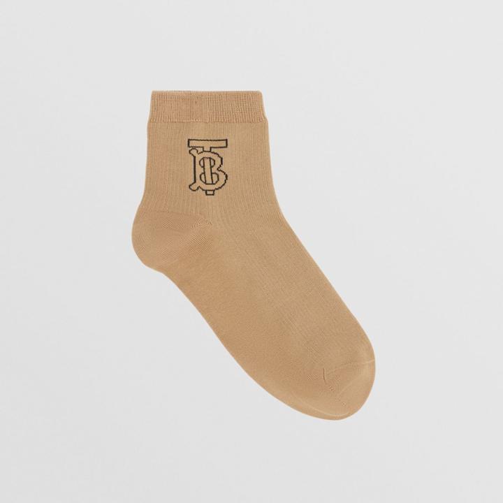 Burberry Burberry Monogram Intarsia Socks, Size: L, Beige
