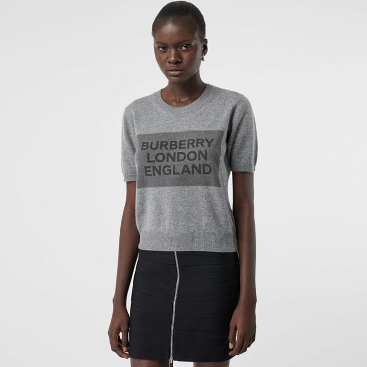 Burberry Burberry Short-sleeve Logo Detail Cashmere Top, Grey