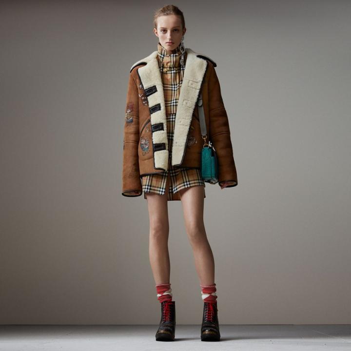 Burberry Burberry Sketch Print Shearling Jacket, Size: 00, Brown