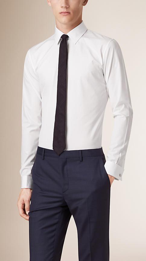Burberry Slim Fit Double Cuff Cotton Poplin Shirt