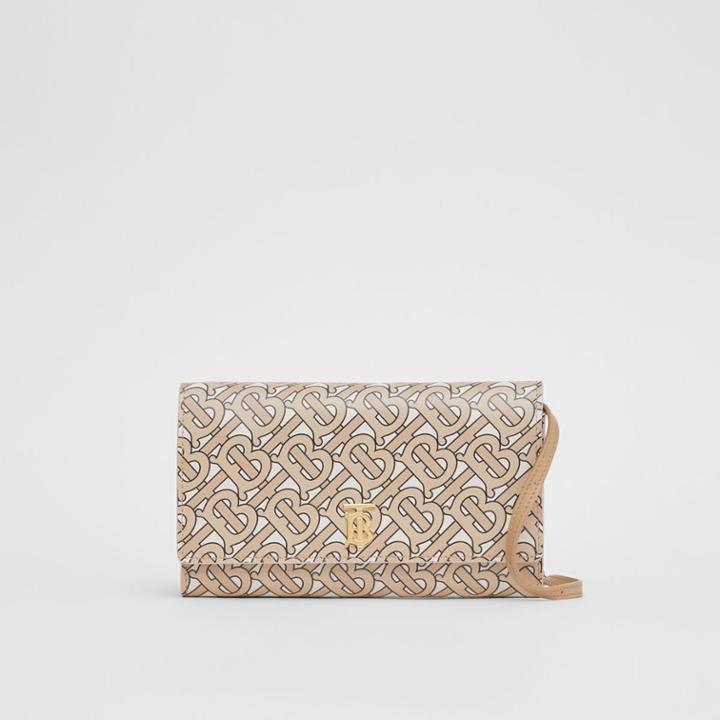 Burberry Burberry Monogram Print Leather Wallet With Detachable Strap, Beige
