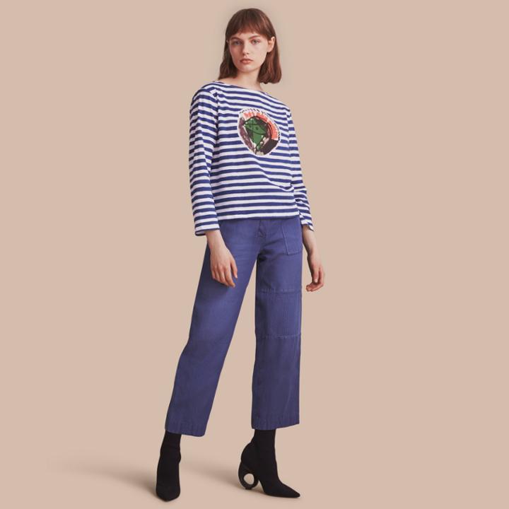 Burberry Burberry Pallas Heads Print Breton Stripe Jersey Top, Blue